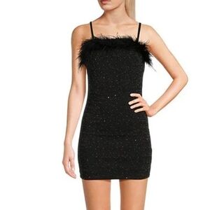Dillard's Elegant Black Feather Trim Dress size small